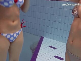 Russian outstanding teens swim nude underwater