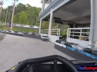 Real amateur Asian teen amateur GF from Thailand go karting and sex