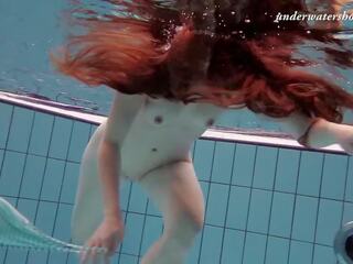 Sexually aroused Czech goddess Salaka swims nude in the Czech pool