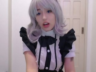 Maid Cosplay girlfriend Sucking and Begging to her Boss
