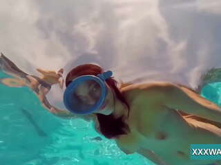 Marvellous brunette hooker Candy swims underwater